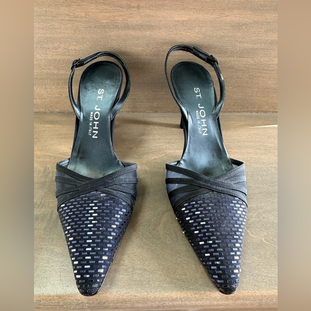 St John Sling back shoes Dark Blue Metallic Italian 6.5 size